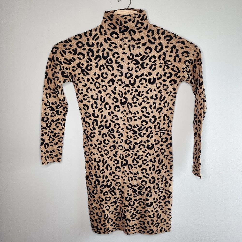 Nicole Miller New York Size M Dress Turtle Neck Leopard Print Brown Brown‎
